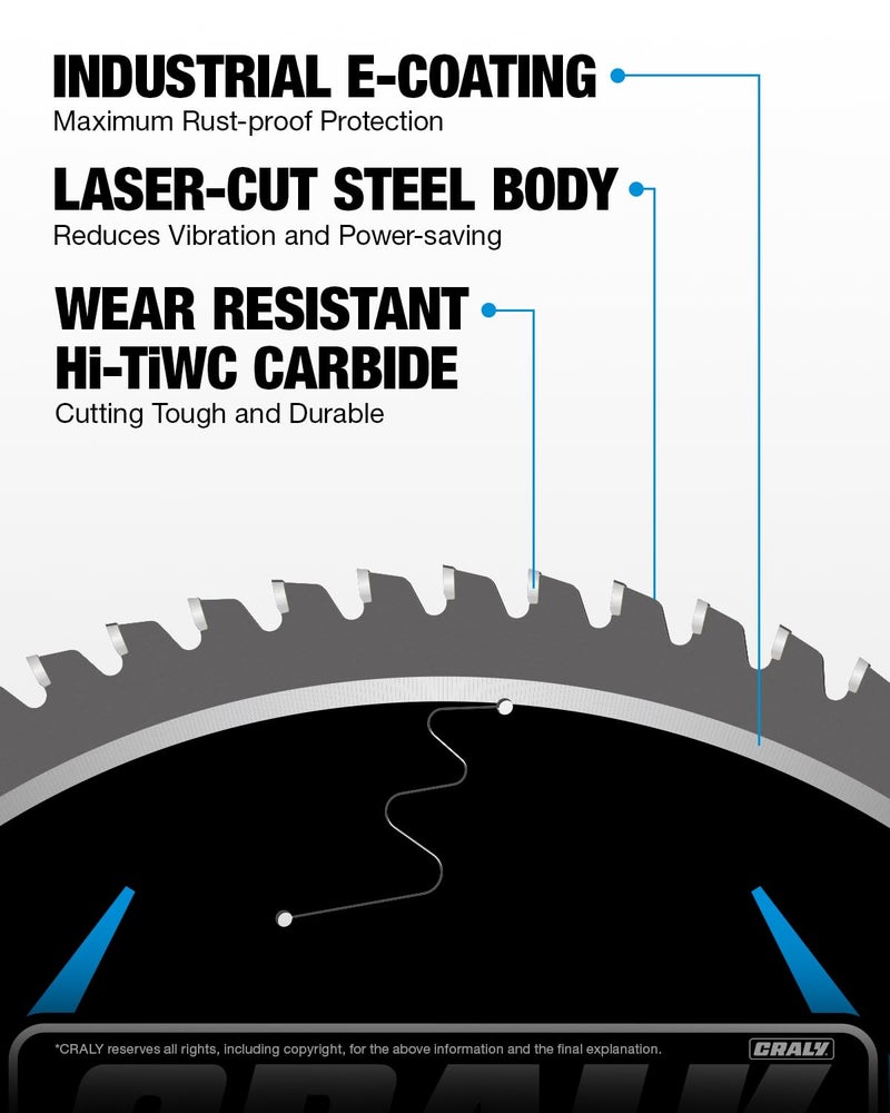CRALY 14 Inch 72 Teeth Steel and Ferrous Metal Cutting Circular Saw Blade, 1 Inch Arbor, Thin Kerf, Professional Carbide Tipped Blade for Angle Iron, Threaded Rod, EMT Conduit(C1472MC) - Image 3